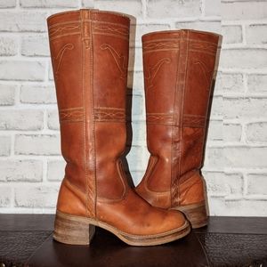 Vintage Campus 14L Light Brown Leather Vintage Distressed Tall Square Toe Boots